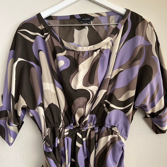 Zara Basic Print Midi Dress with Tie Belt - Picture 6 of 7